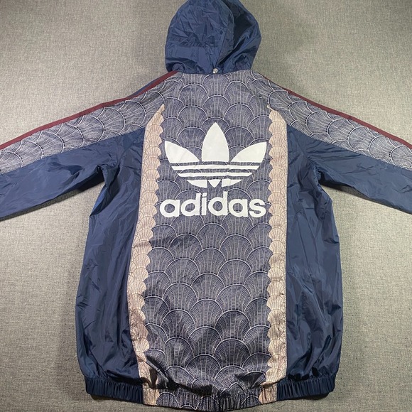 Y2K Adidas Originals Blue Shell Tile Windbreaker Full Zip Jacket Coat Women S - Picture 1 of 8